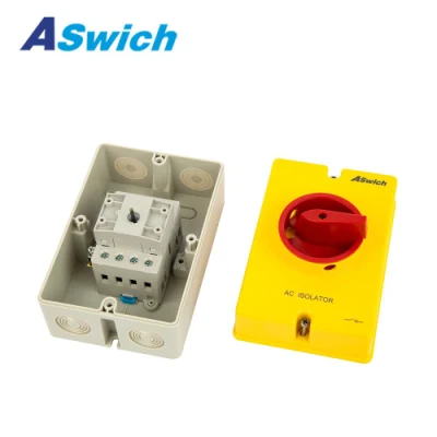 Aswich 20 A 4-poliger 690 V 3-Phasen-Wechselstrom-Isolator mit gelber Box für Solar-PV-Batterie-Energiesystem